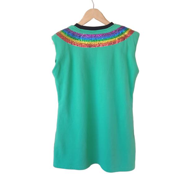 QUEEN OF SPARKLES Pot of Gold Rainbow Sequin Ultra Mini Dress  XS Green - Picture 10 of 13